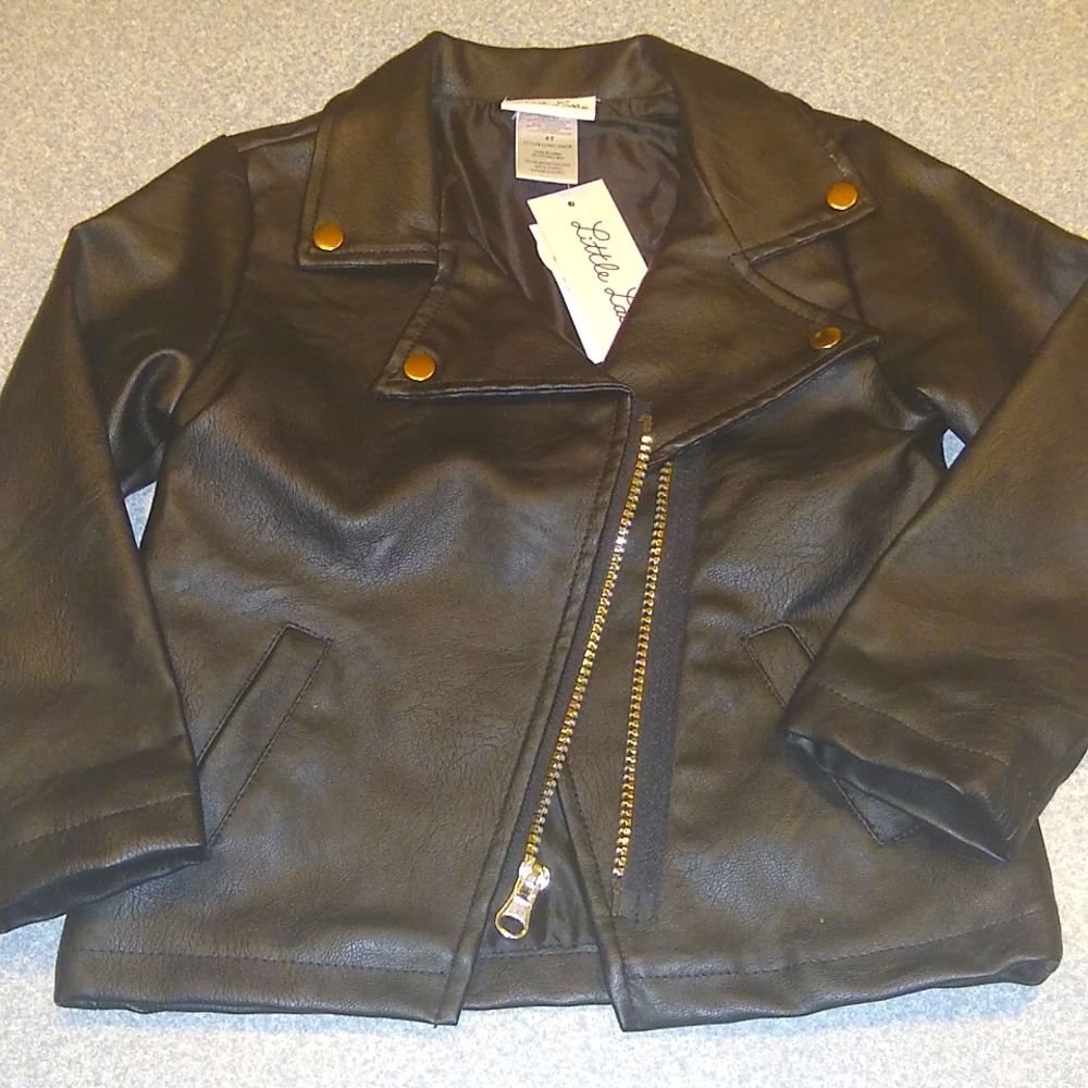 Faux Leather Black Moto Jacket 4T